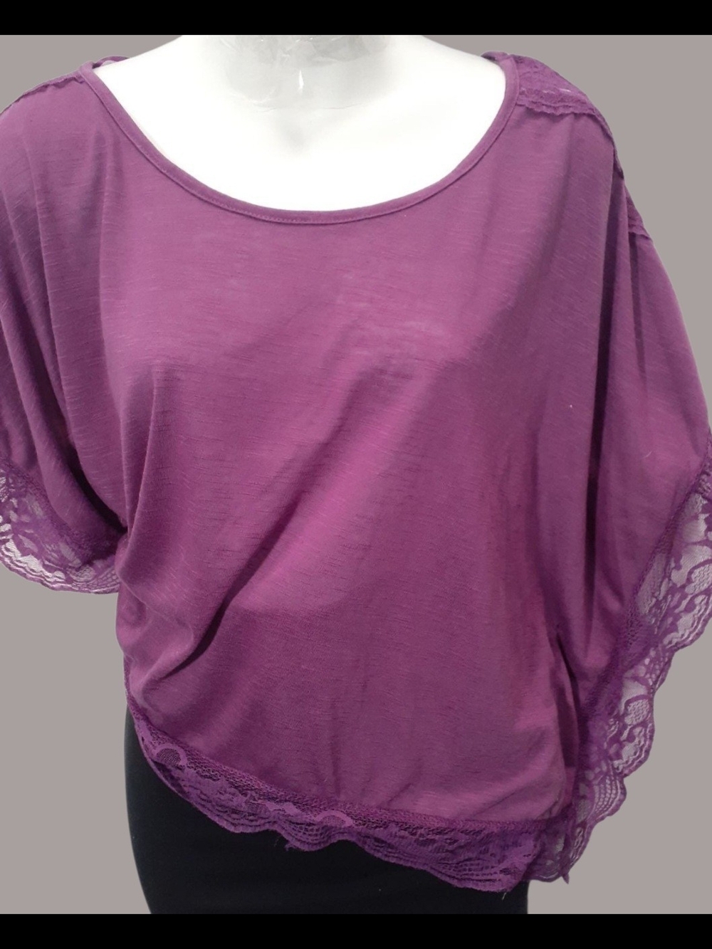 VTG Y2k Route 66 Grape Purple Lace-Trim Dolman Tee